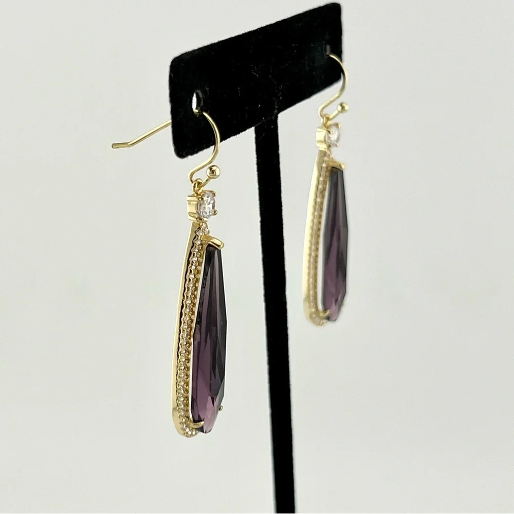 Swarovski Crystal Purple Halo Drop Earrings Gold Overlay